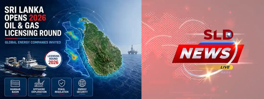 Sri Lanka offshore oil and gas licensing round 2026 represented by an offshore exploration and Mannar Basin map graphic
