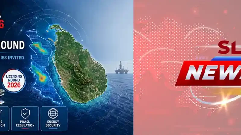 Sri Lanka offshore oil and gas licensing round 2026 represented by an offshore exploration and Mannar Basin map graphic
