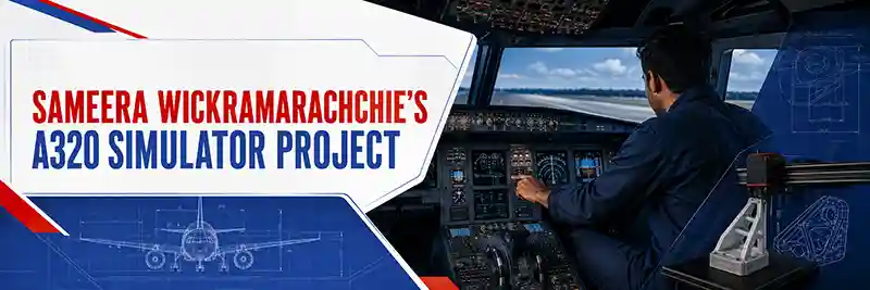 Sameera Wickramarachchie with his full-scale Airbus A320 flight simulator project in Sri Lanka