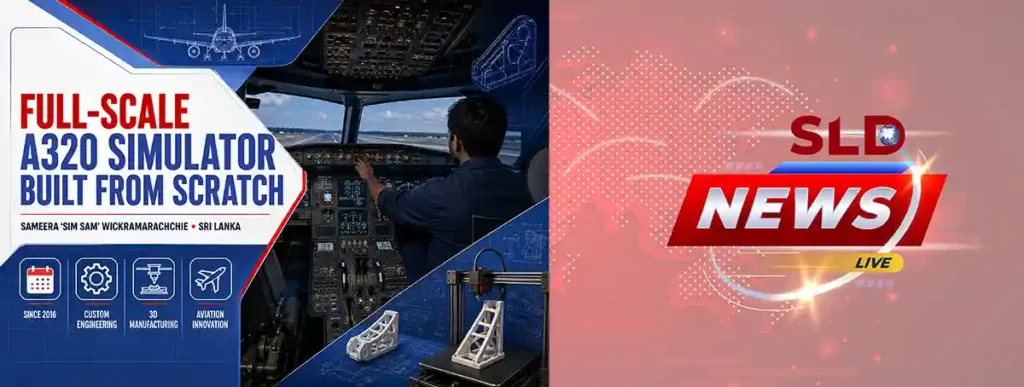Sameera Wickramarachchie with his full-scale Airbus A320 flight simulator project in Sri Lanka